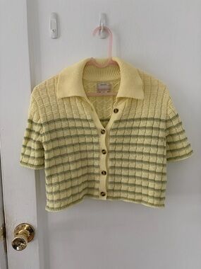 Urban Outfitters Kimchi Yellow & Green Striped Short Sleeve Cardigan Size S